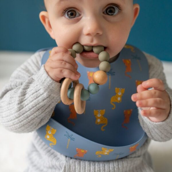Wooden Rattle & Teether - Blue/Grey